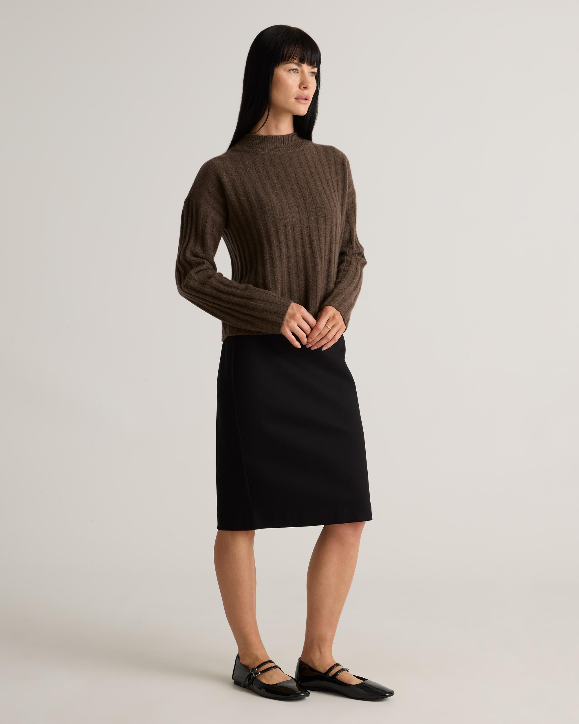 Quince | Women's Mongolian Cashmere Wide-Rib Cropped Mockneck Sweater Product Image