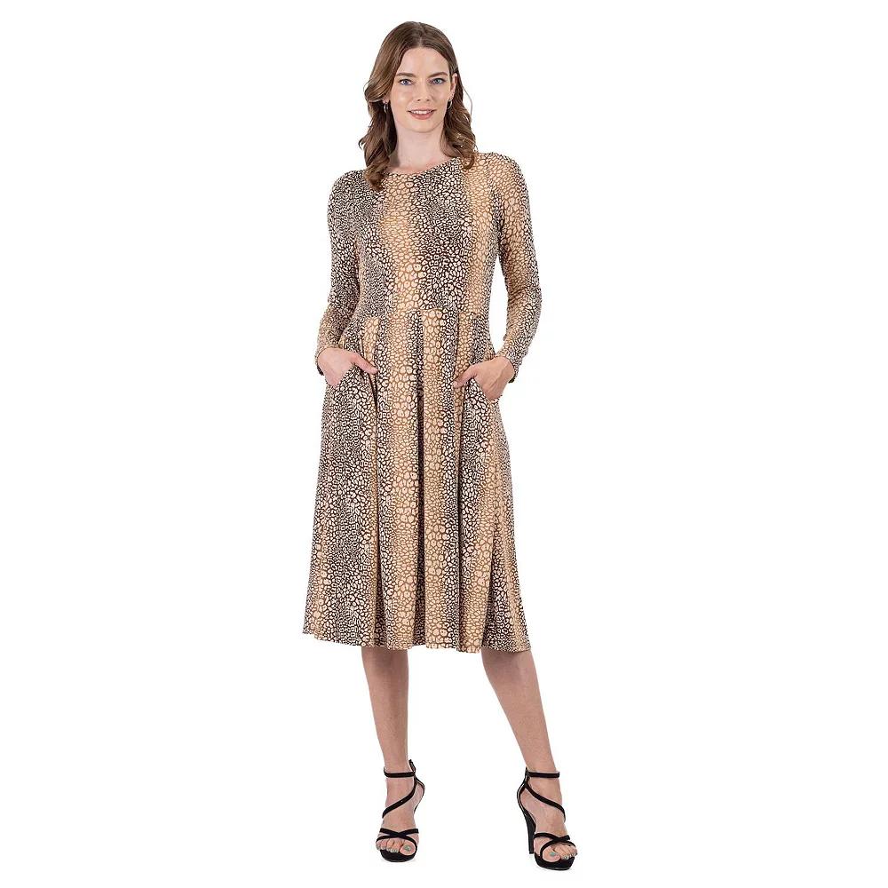 Women's 24Seven Comfort Apparel Animal Print Long Sleeve Midi Dress, Size: Small, Brown Team Product Image