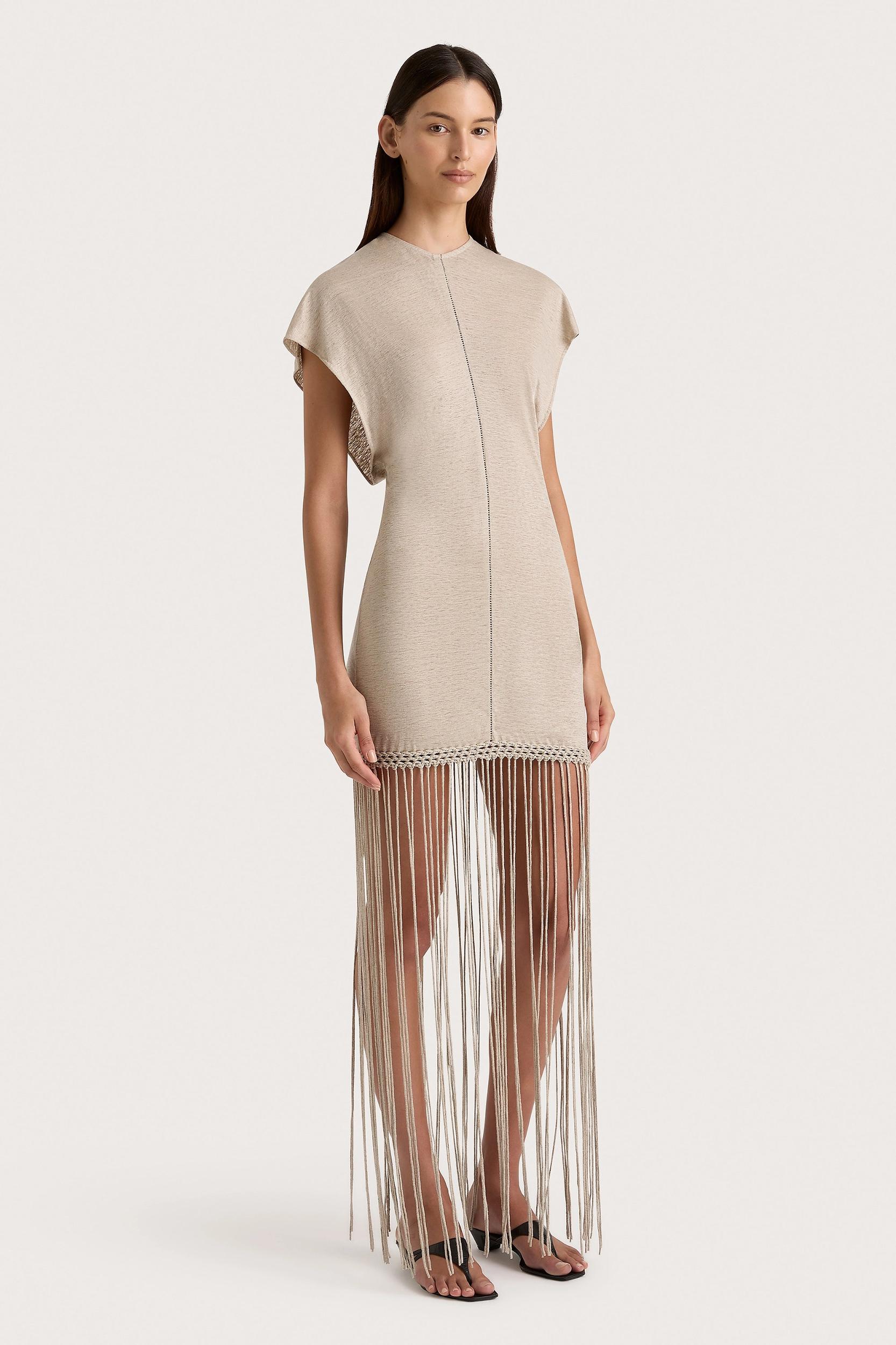 Ines Fringe Dress Oatmeal - Final Sale Product Image