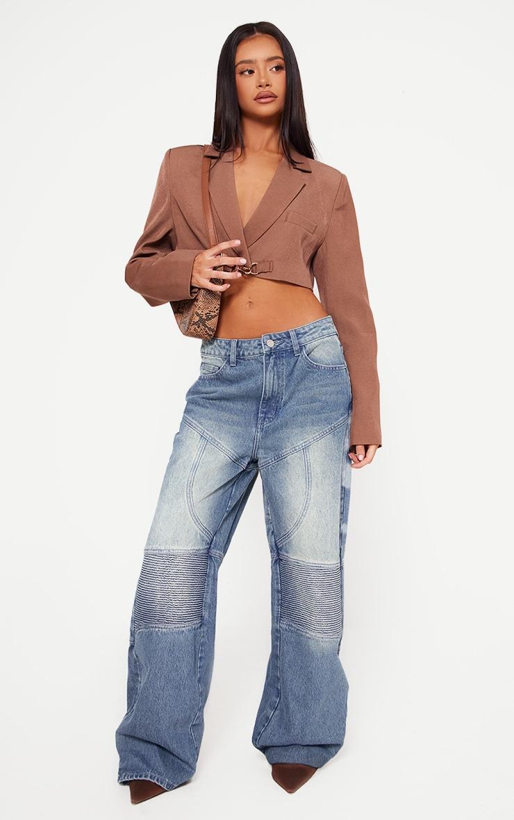 Petite Taupe Trim Detail Cropped Blazer Product Image