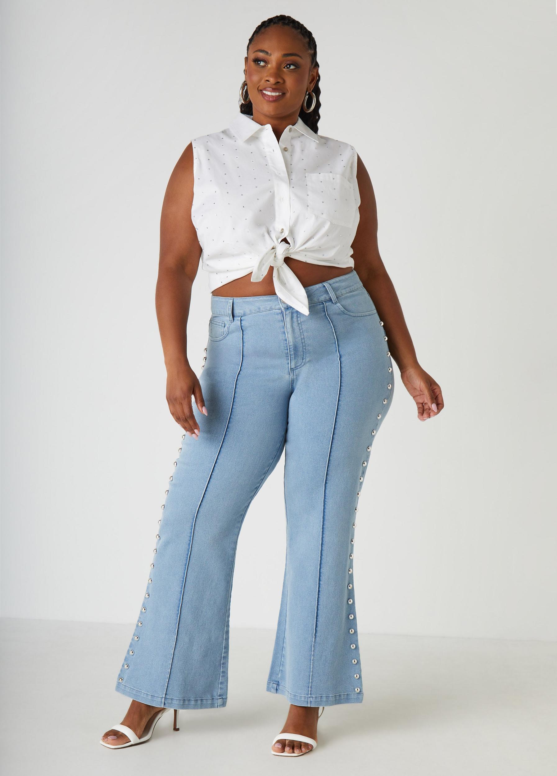 Studded High Rise Flared Jeans Product Image