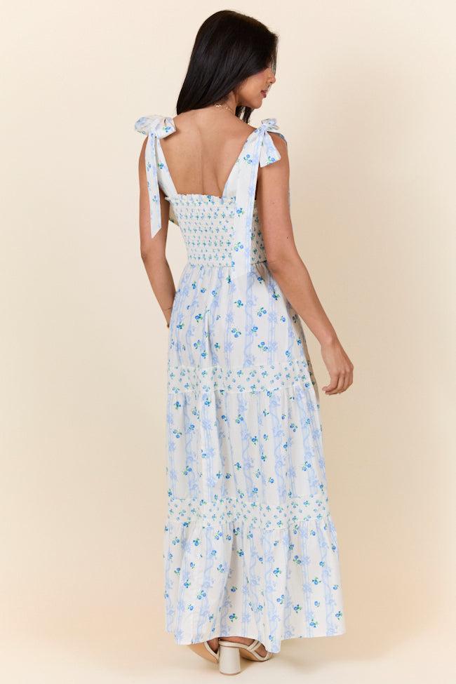 In The Meadows Ivory and Blue Smocked Print Midi Dress FINAL SALE Product Image