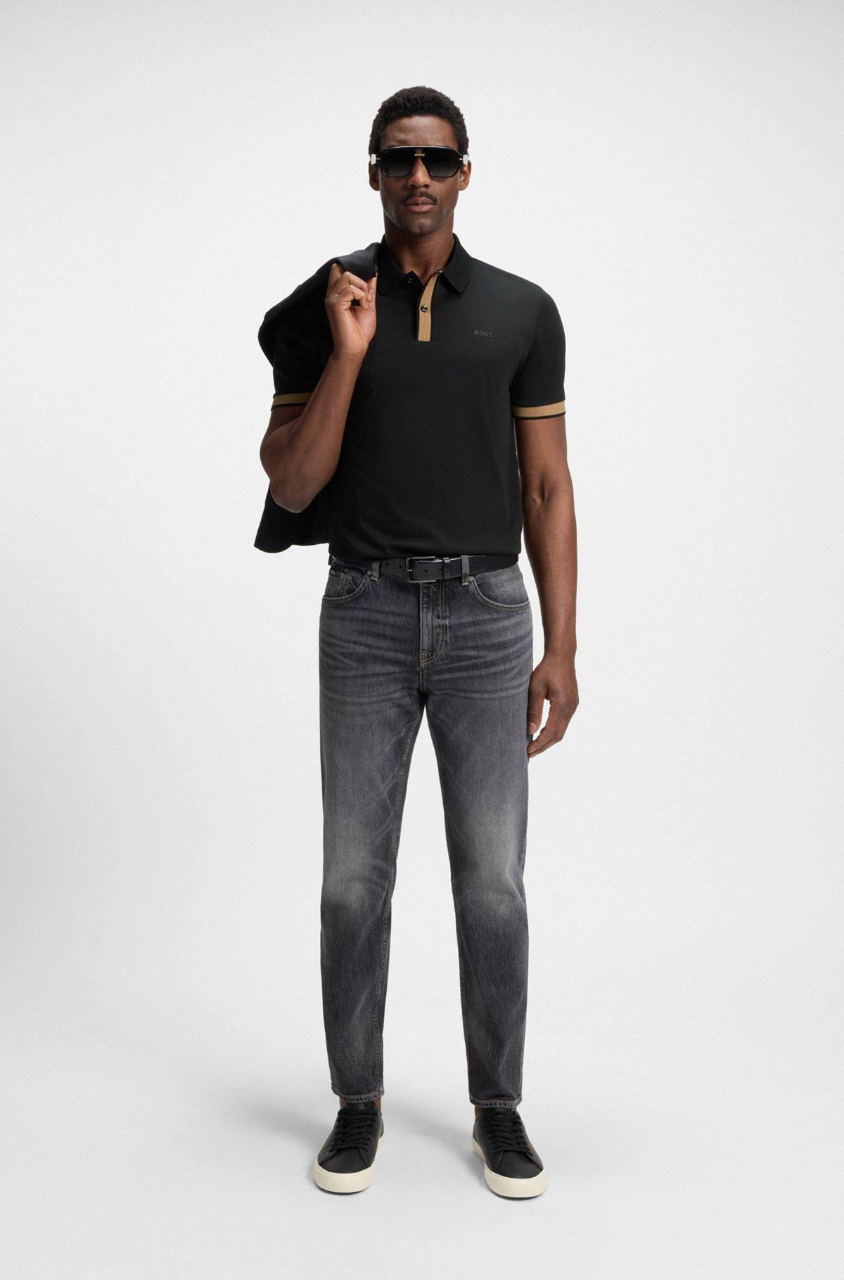 BOSS - Slim-fit polo shirt in mercerized stretch-cotton piqué - Black Product Image