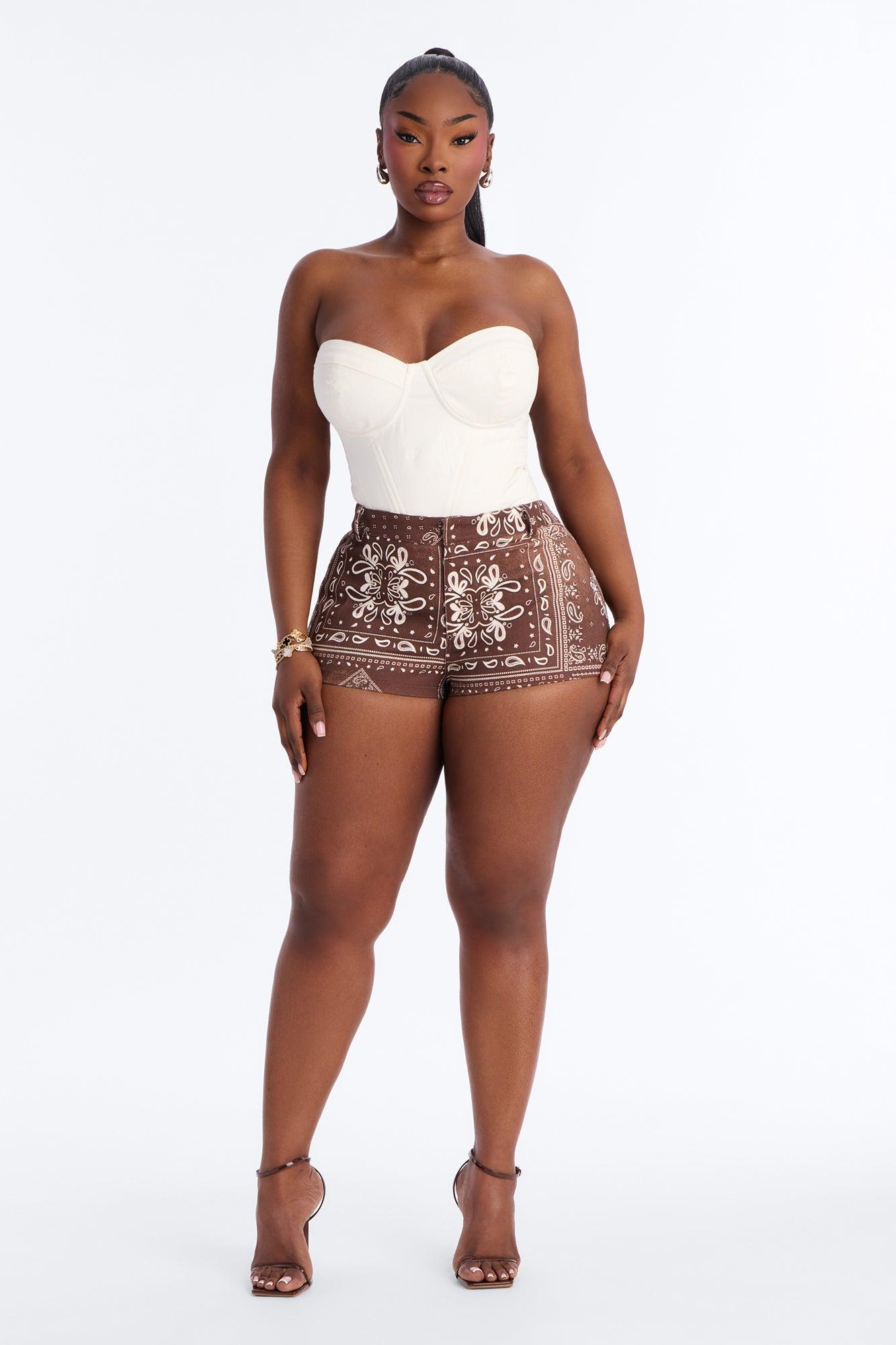 Swing My Way Paisley Printed Micro Short 1″ - Brown Combo Female Product Image