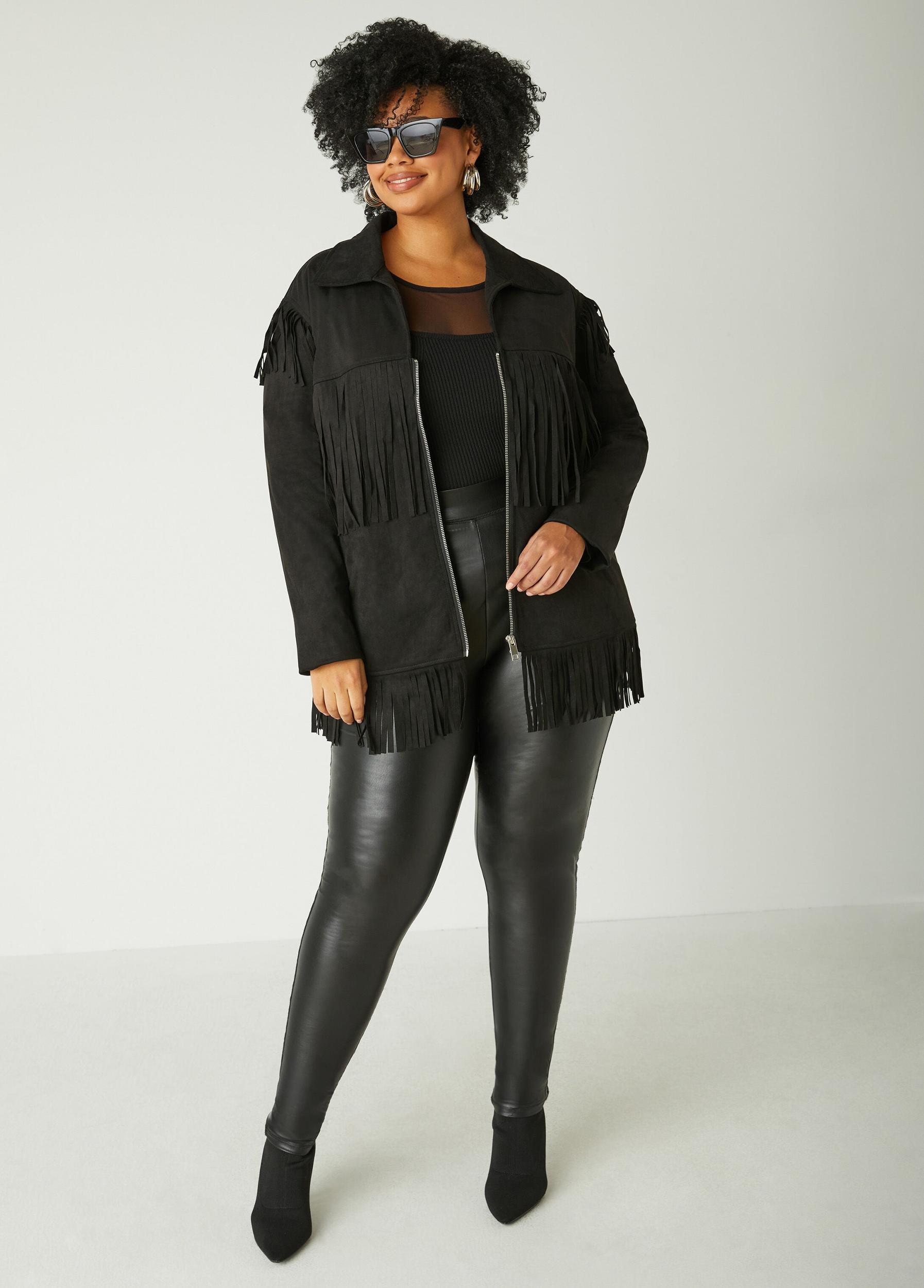 Plus Size Fringed Faux Suede Jacket Ashley Stewart Product Image