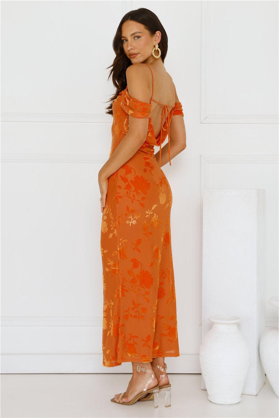 Good Fun Off Shoulder Maxi Dress Orange Product Image
