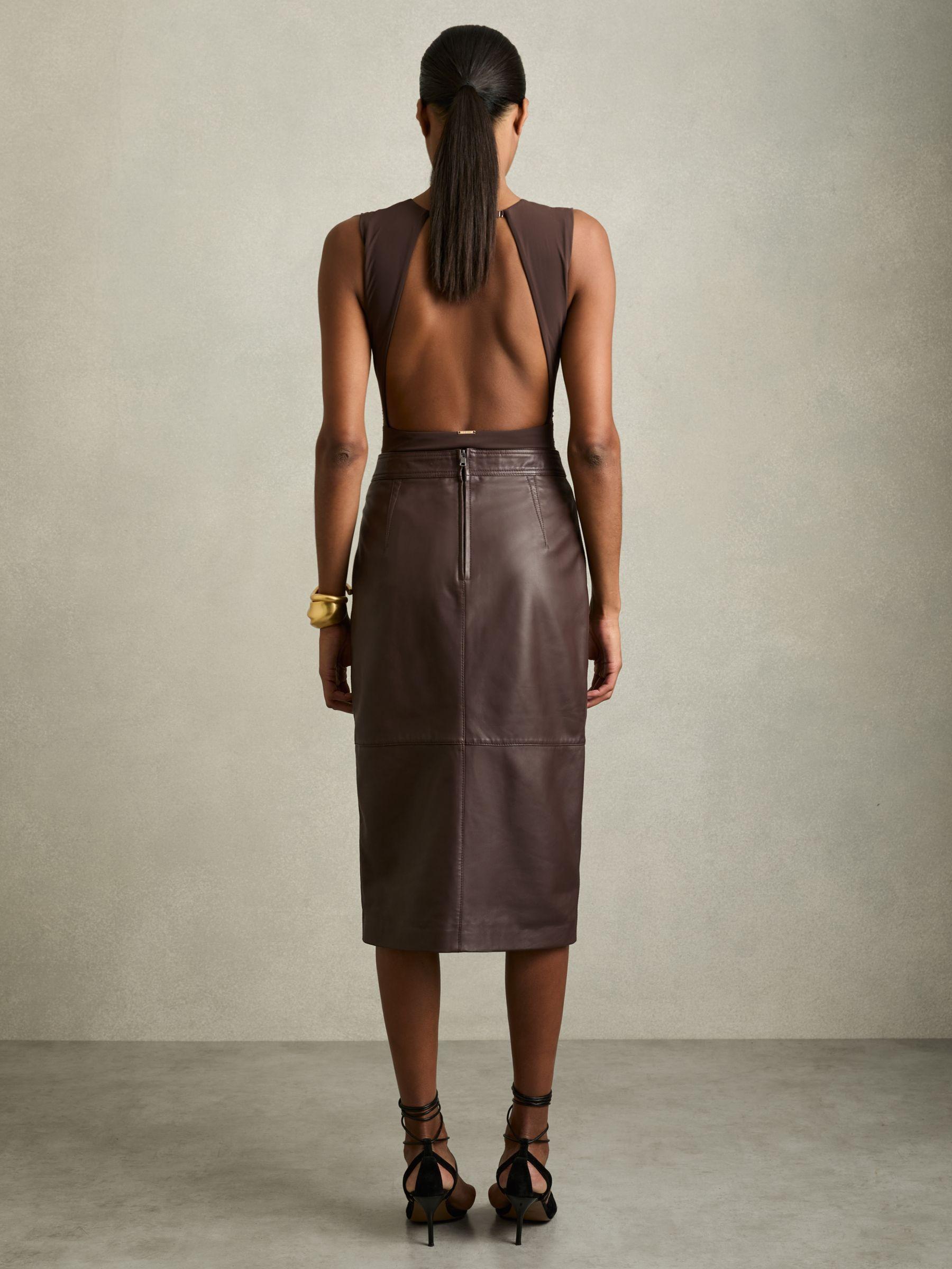 Leather Pencil Skirt in Burgundy Product Image