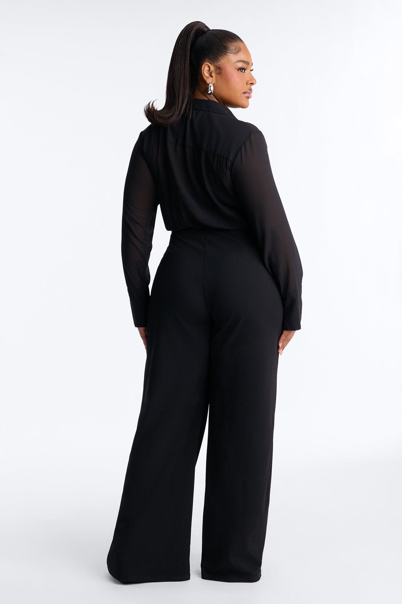 Lola Semi Sheer Long Sleeve Jumpsuit - Black Female Product Image