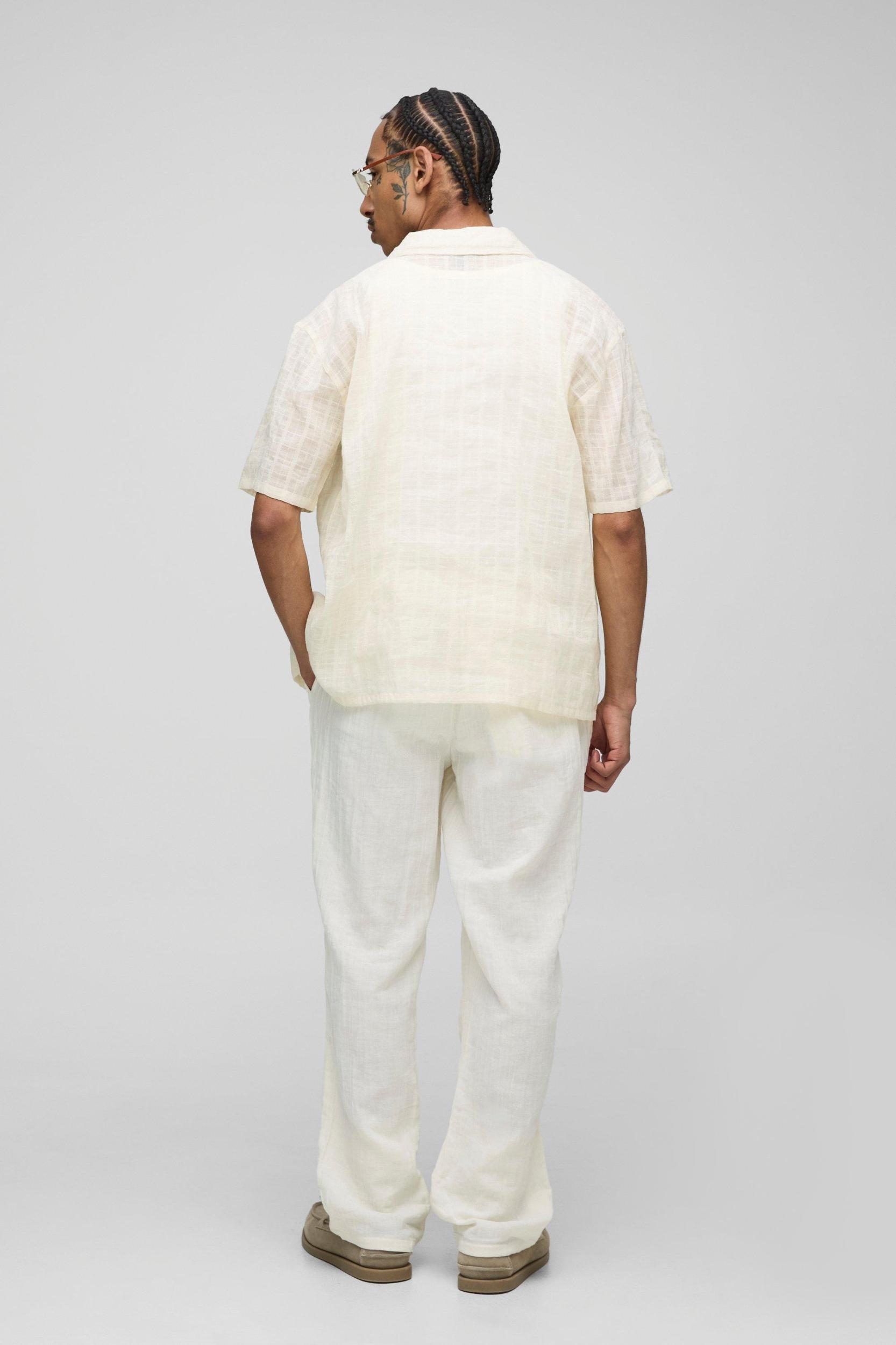Straight Leg Elasticated Waist Cheesecloth Trouser | boohooMAN USA Product Image