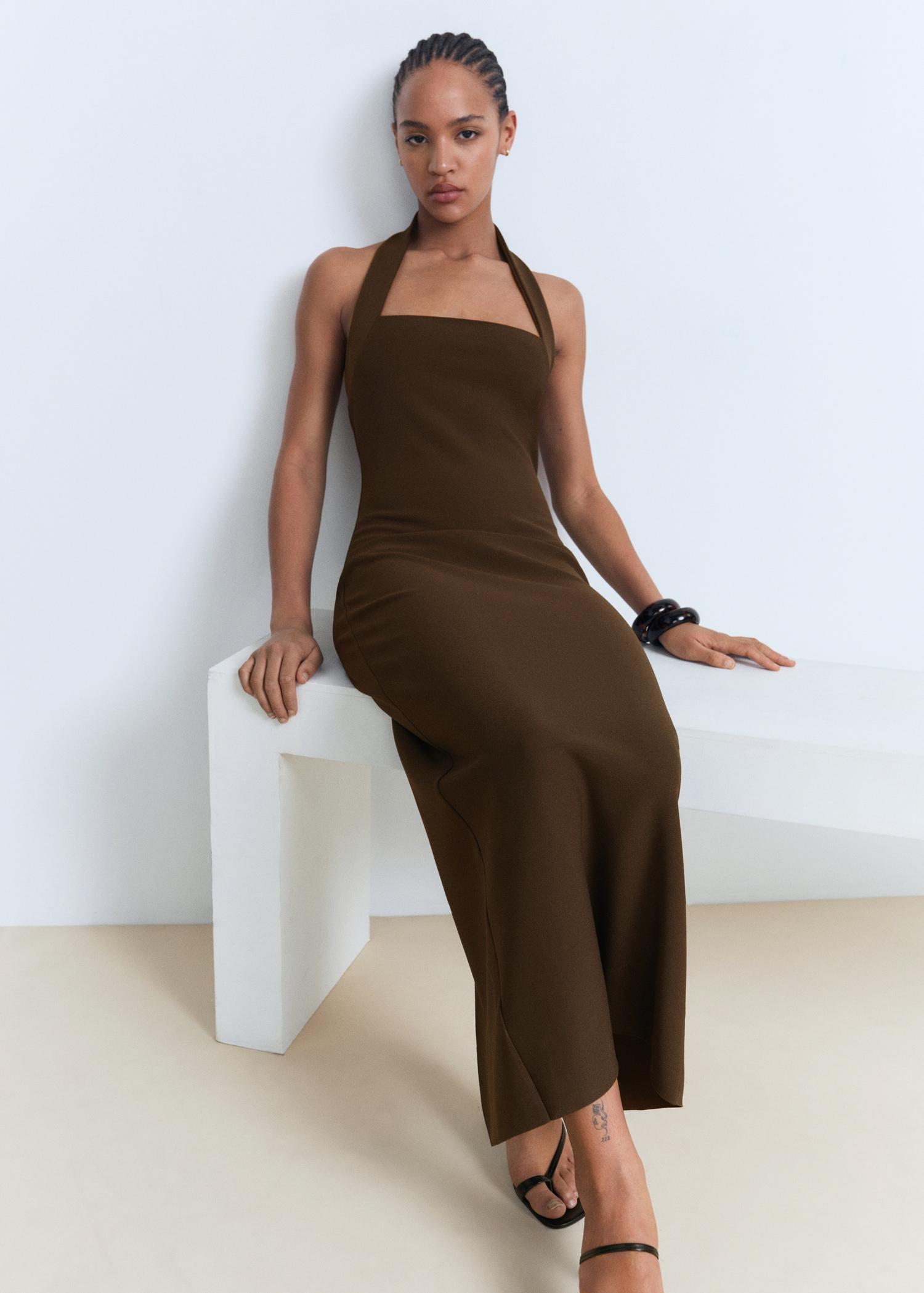 Long halter-neck dress - Women | MANGO USA Product Image
