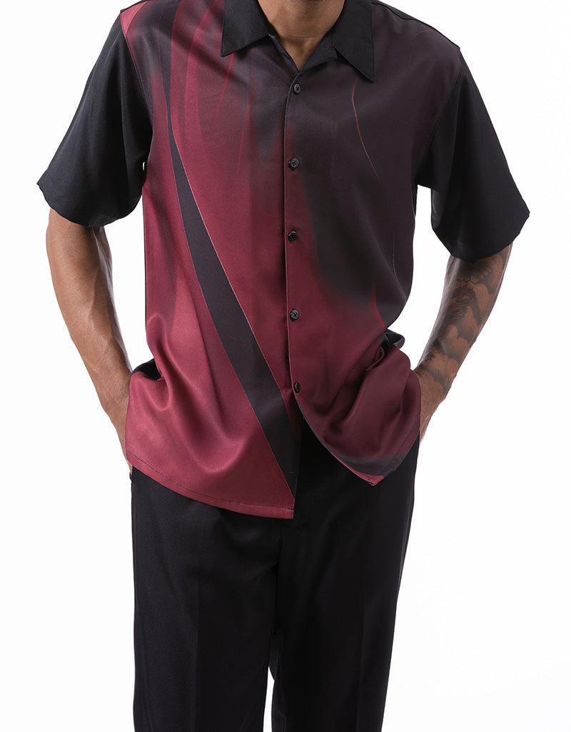 Burgundy Art Design Walking Suit 2 Piece Short Sleeve Set Product Image