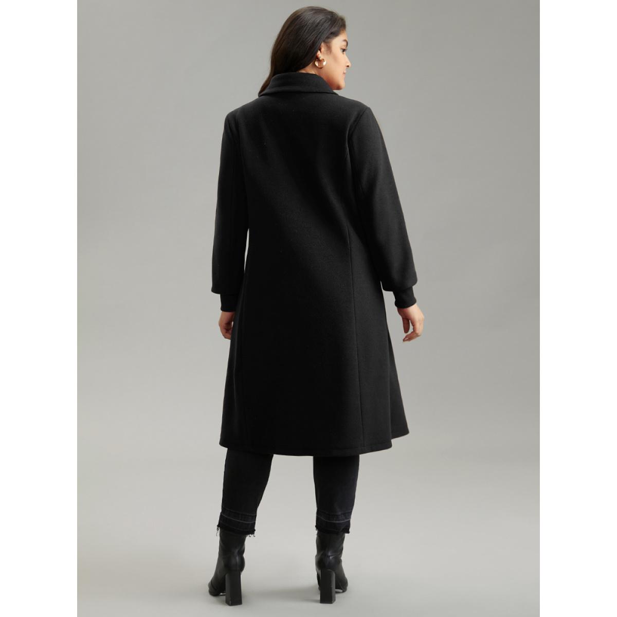 Plus Size Plain Lapel Collar Double Breasted Coat Women Black Casual Lined Ladies Dailywear Winter Coats BloomChic 18-20/2X Product Image