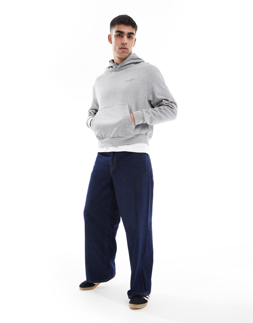 ASOS DESIGN oversized boxy hoodie with text prints in gray heather Product Image