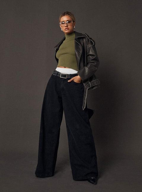 Naylor Mid Rise Wide Leg Jeans Washed Black Denim Product Image