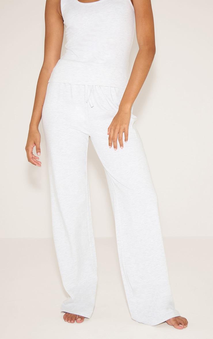 Grey Marl Jersey Wide Leg Pj Bottoms Product Image