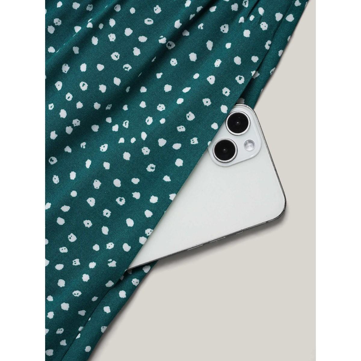 Plus Size Button Detail Front Tiered Ruffle Sleeve Midi Dress Cyan Women At the Office Button V-neck Half Sleeve Curvy BloomChic 28/5X Product Image