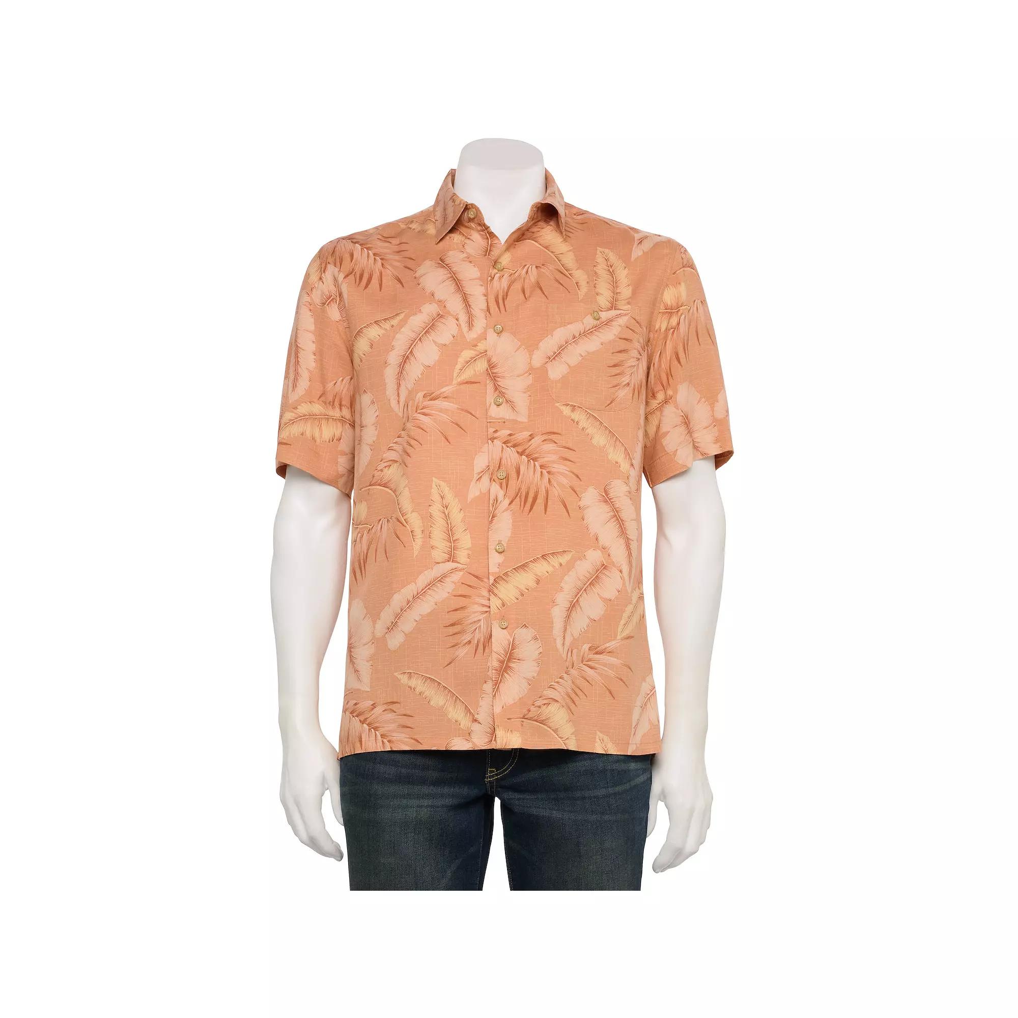 Men's Newport Blue Short Sleeve Button Down Shirt, Size: XXL, Pink Tonal Palm Product Image