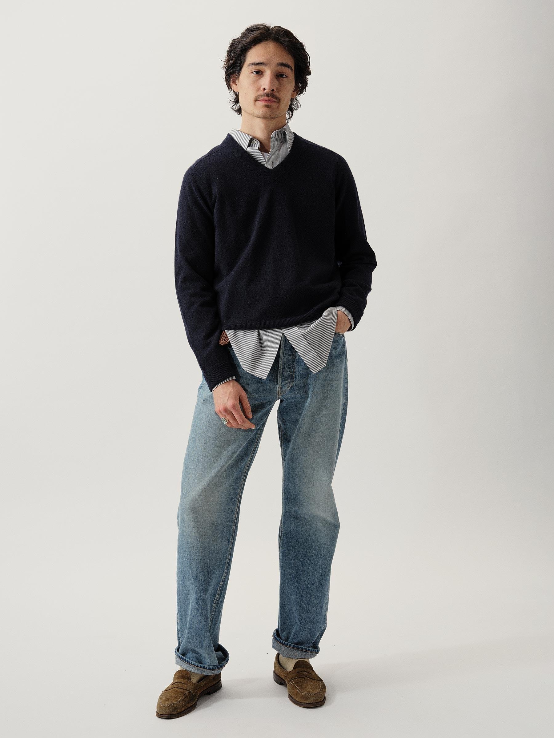 Dress Navy California Cashmere V-Neck Product Image