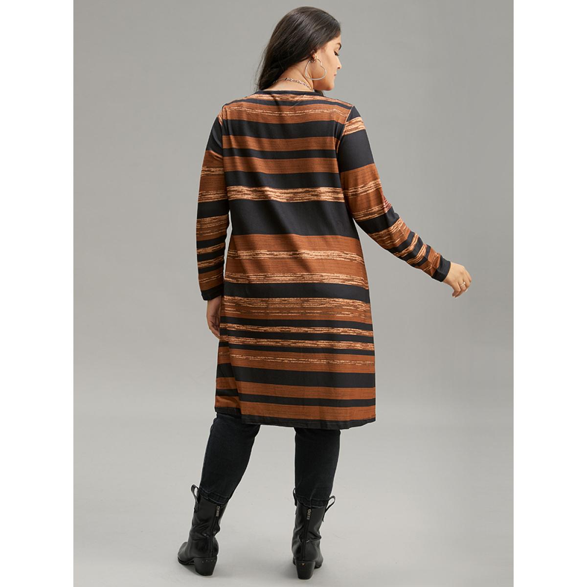 Plus Size Halloween Striped Open Front Kimono Women DarkBrown Casual Dailywear Kimonos BloomChic 30/6X Product Image