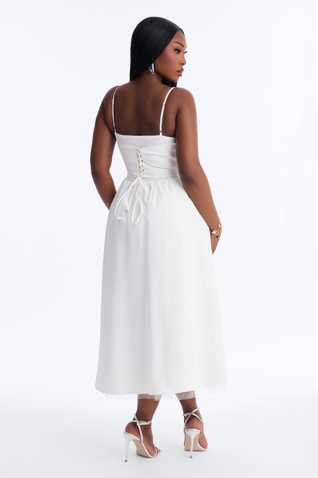 Flora Lace Up Midi Dress - White Female Product Image