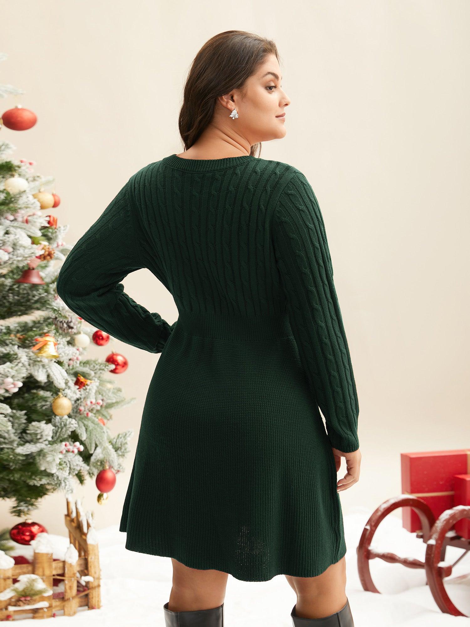 Cable Knit Fit-and-Flare Midi Sweater Dress Female Product Image
