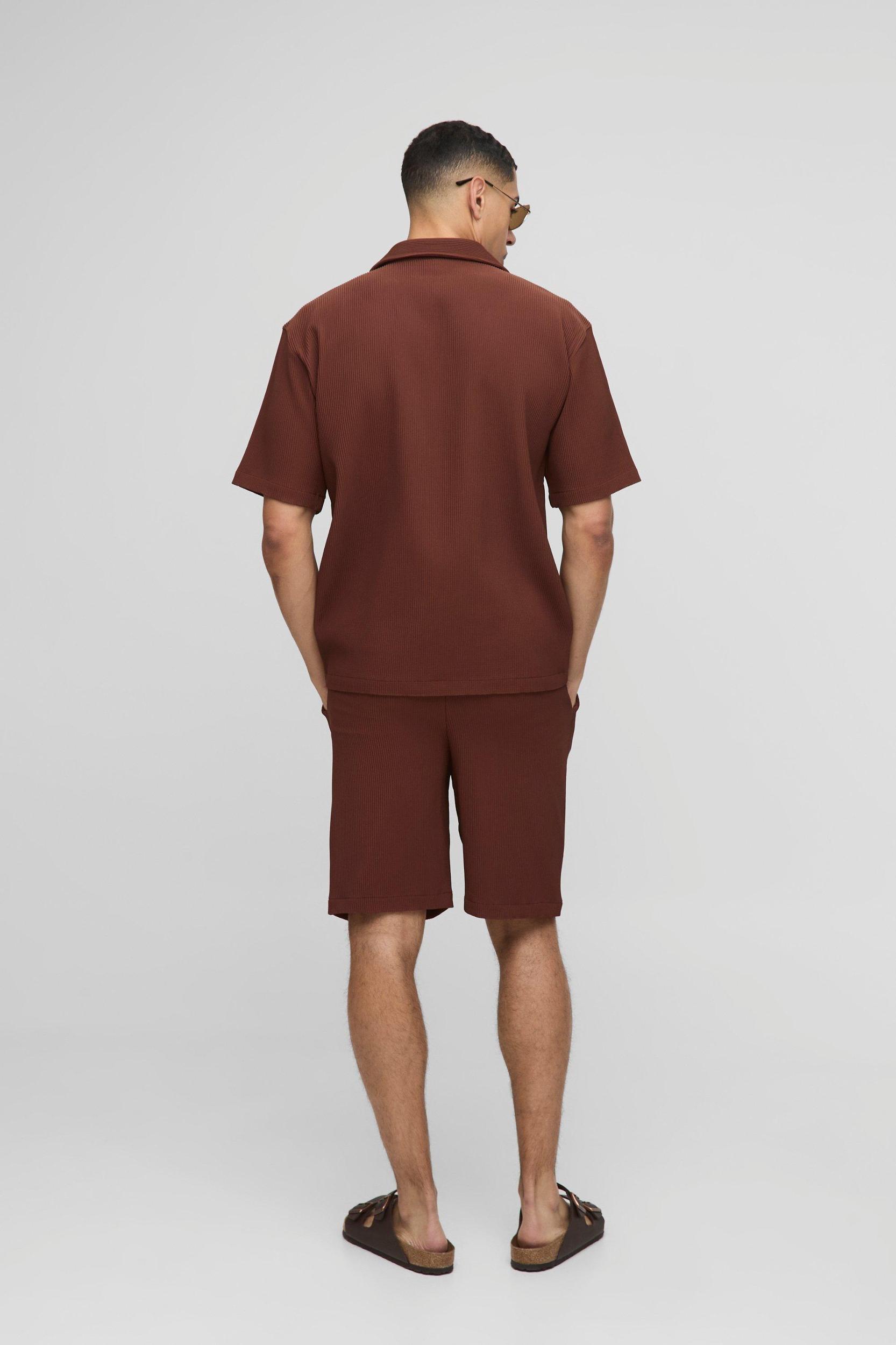 Oversized Revere Pleated Shirt & Short Set | boohooMAN USA Product Image