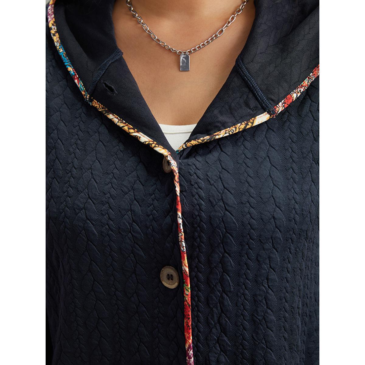 Plus Size Texture Pocket Patchwork Button Detail Jacket Women DarkBlue Texture Pocket Everyday Jackets BloomChic 14-16/1X Product Image