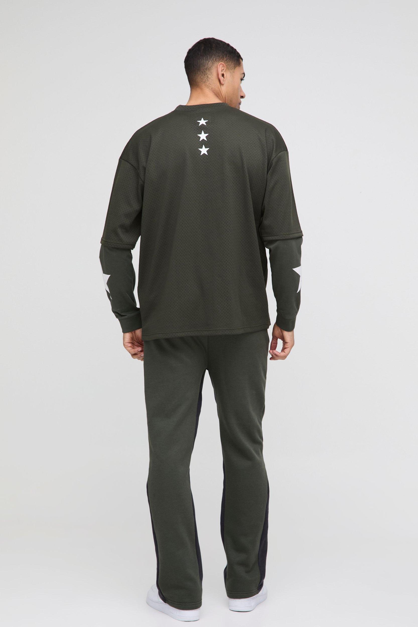 Oversized Mesh Layer Varsity Printed Gusset T-Shirt & Sweatpants Set | boohooMAN USA Product Image