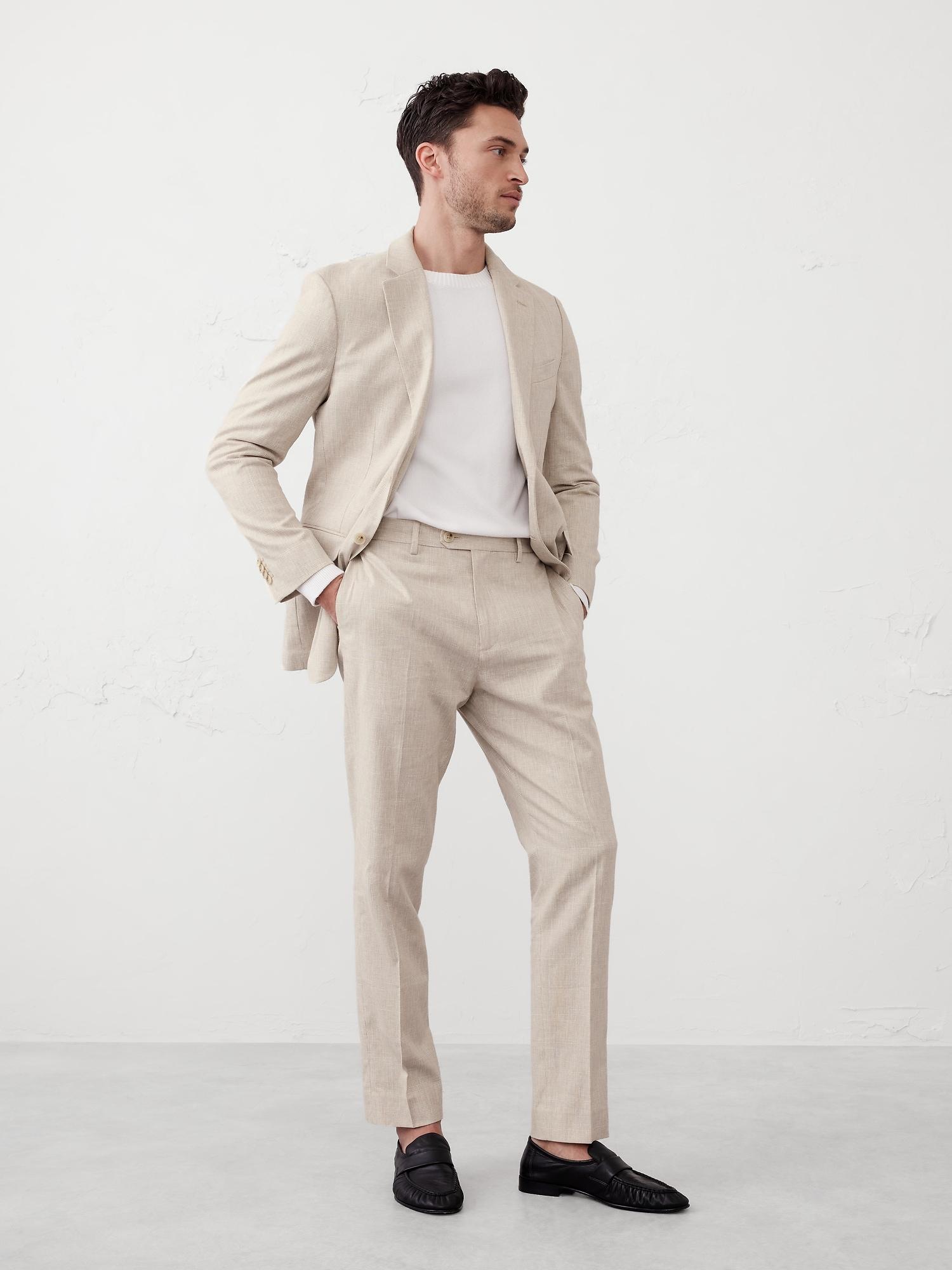 Tailored-Fit Linen-Blend Stone Glen Plaid Suit Trouser Product Image