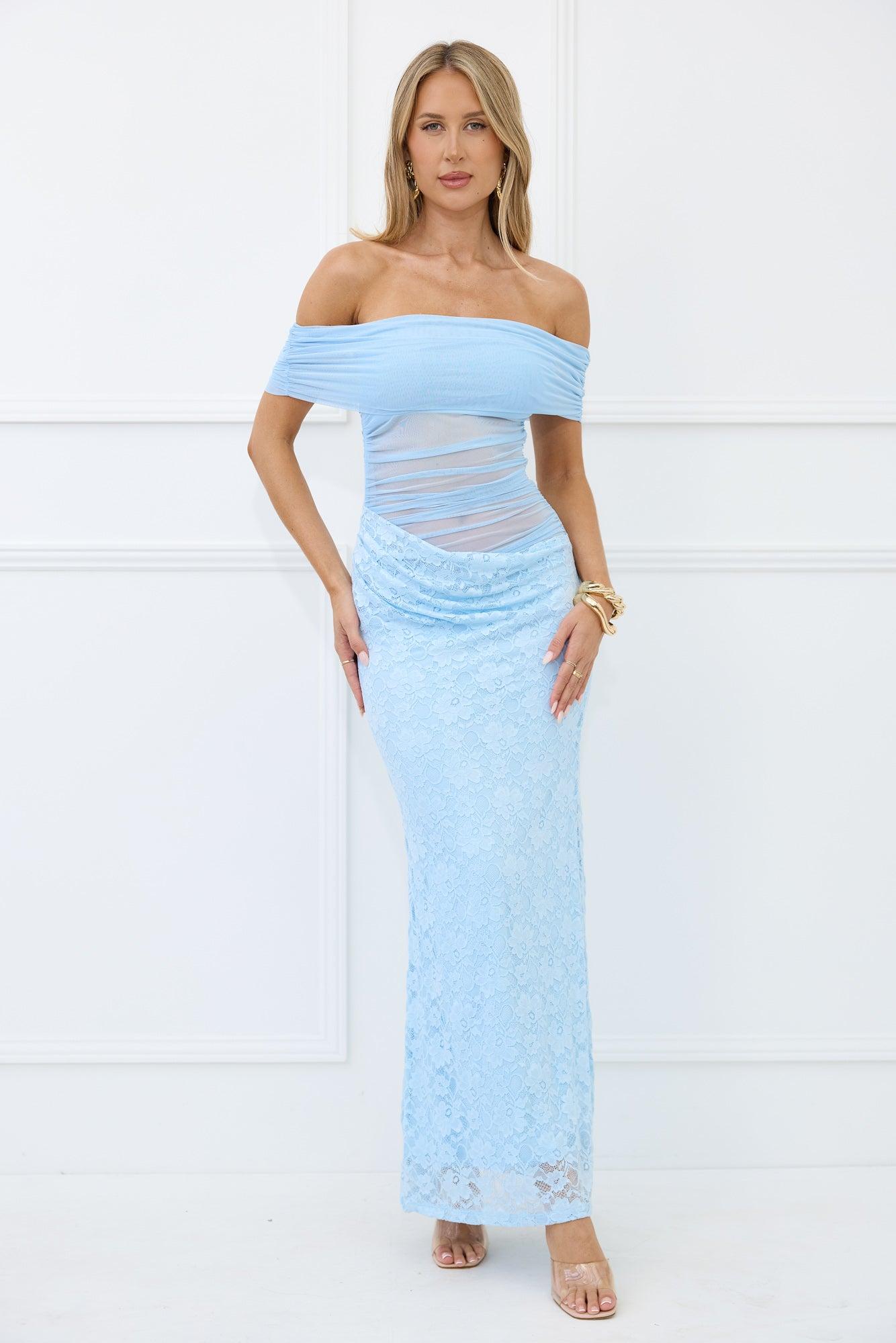 Dewy Delight Lace Maxi Dress Blue Product Image