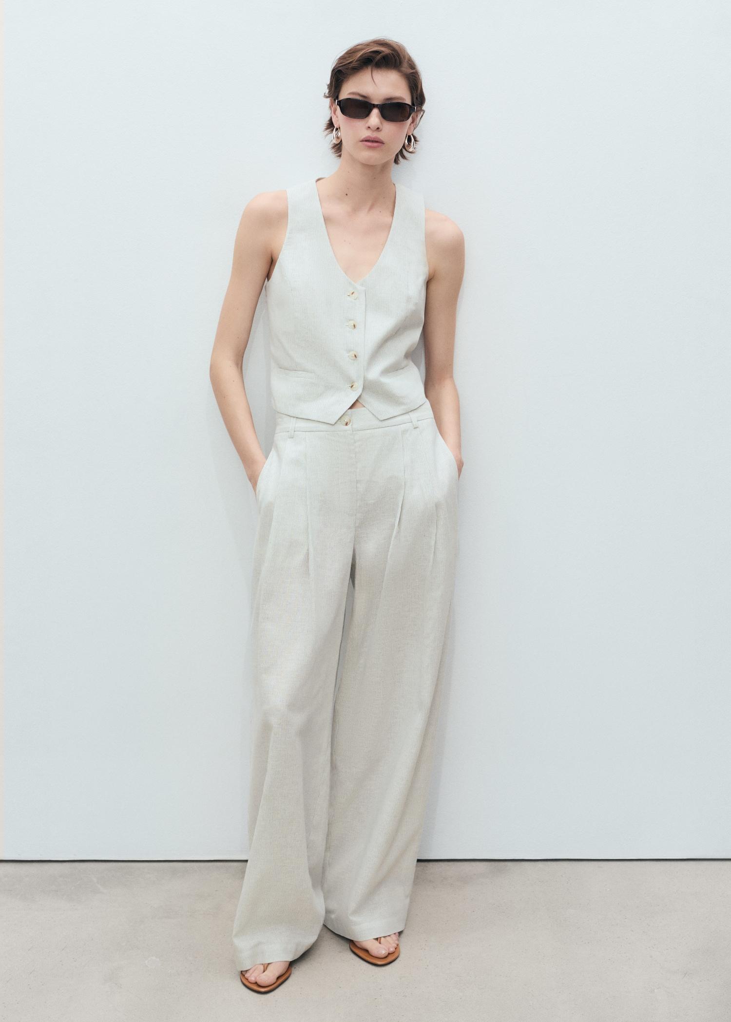 Straight-fit linen-blend suit pants - Women | MANGO USA Product Image
