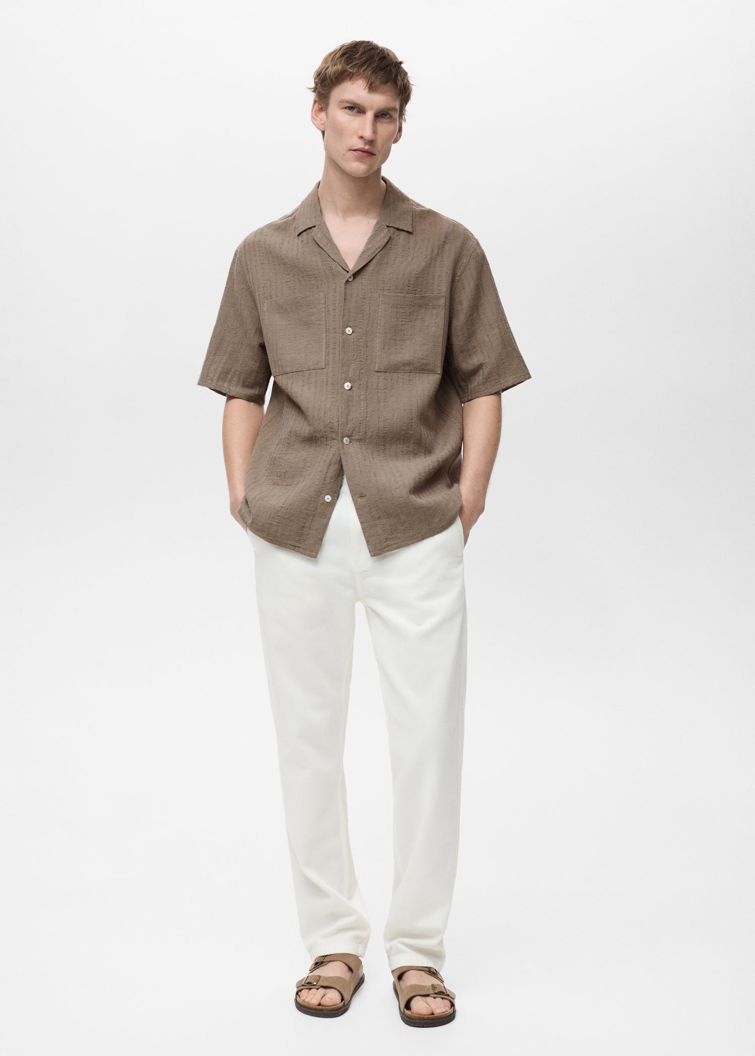 Linen-blend textured striped shirt - Men | MANGO USA Product Image