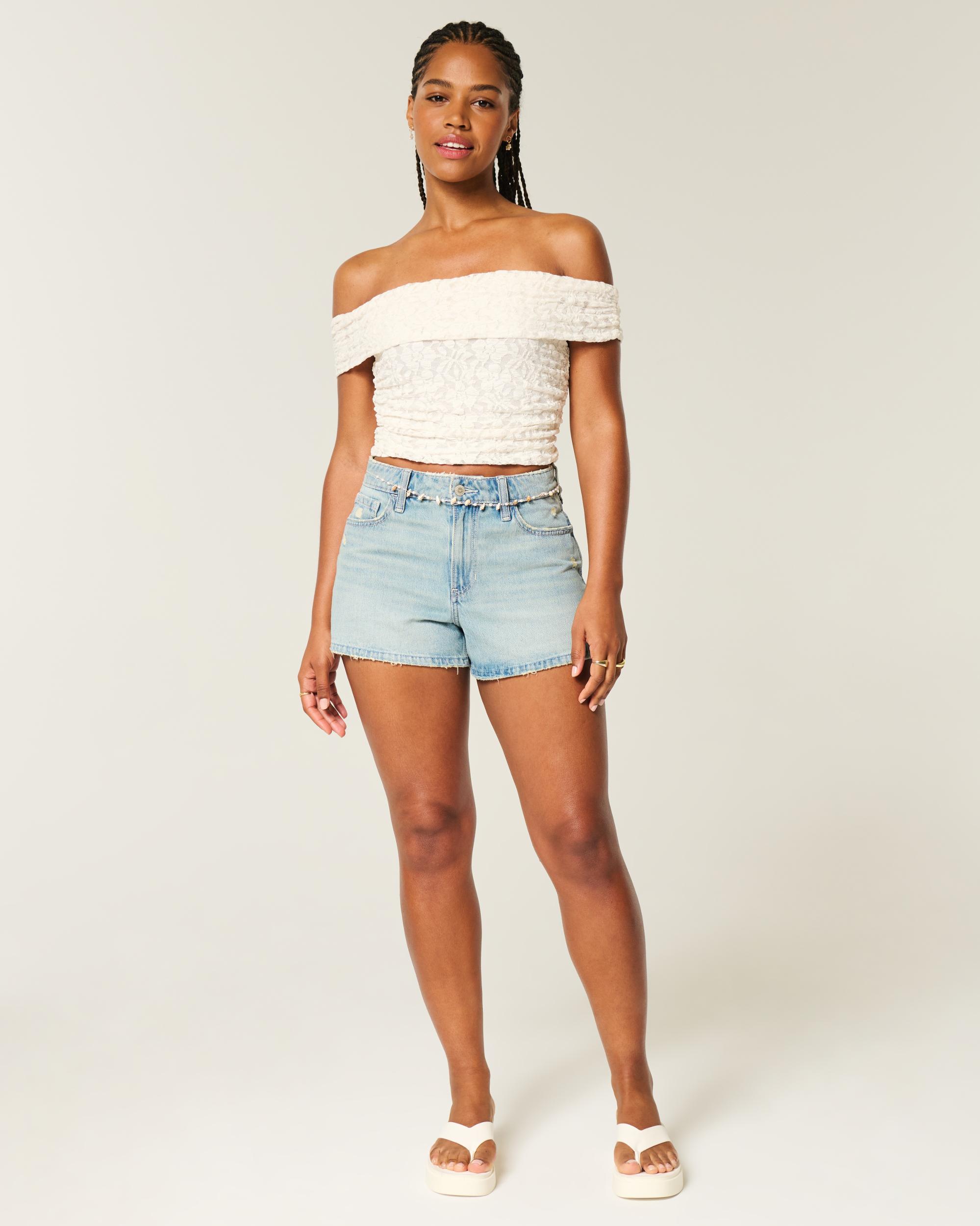 Mesh Foldover Off-the-Shoulder Top Product Image