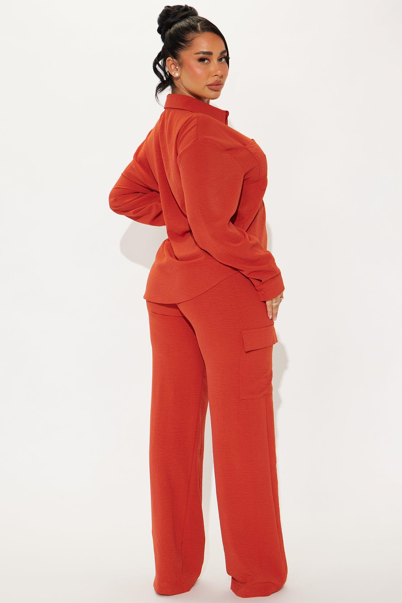 Caroline Cargo Long Sleeve Pant Set - Rust Product Image