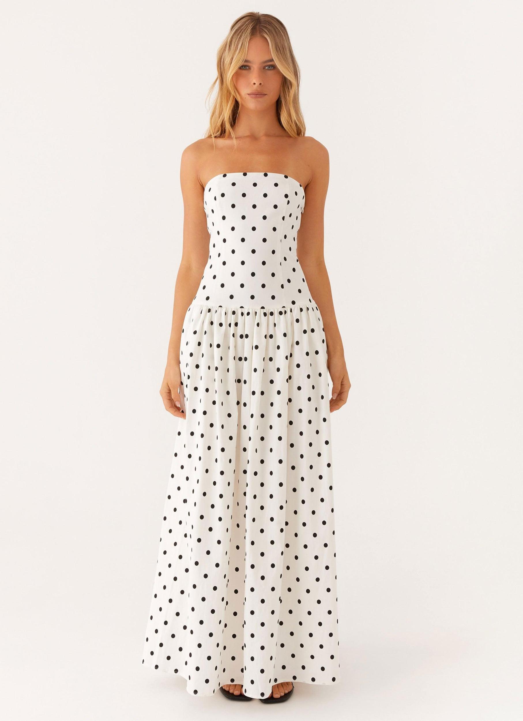 Andorra Maxi Dress - White Polkadot Product Image