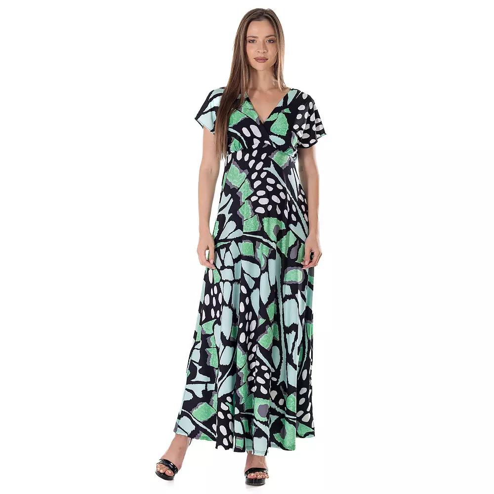 Women's 24Seven Comfort Apparel V Neck Empire Waist Kimono Cap Sleeve Maxi Dress, Size: Medium, Green Team Product Image