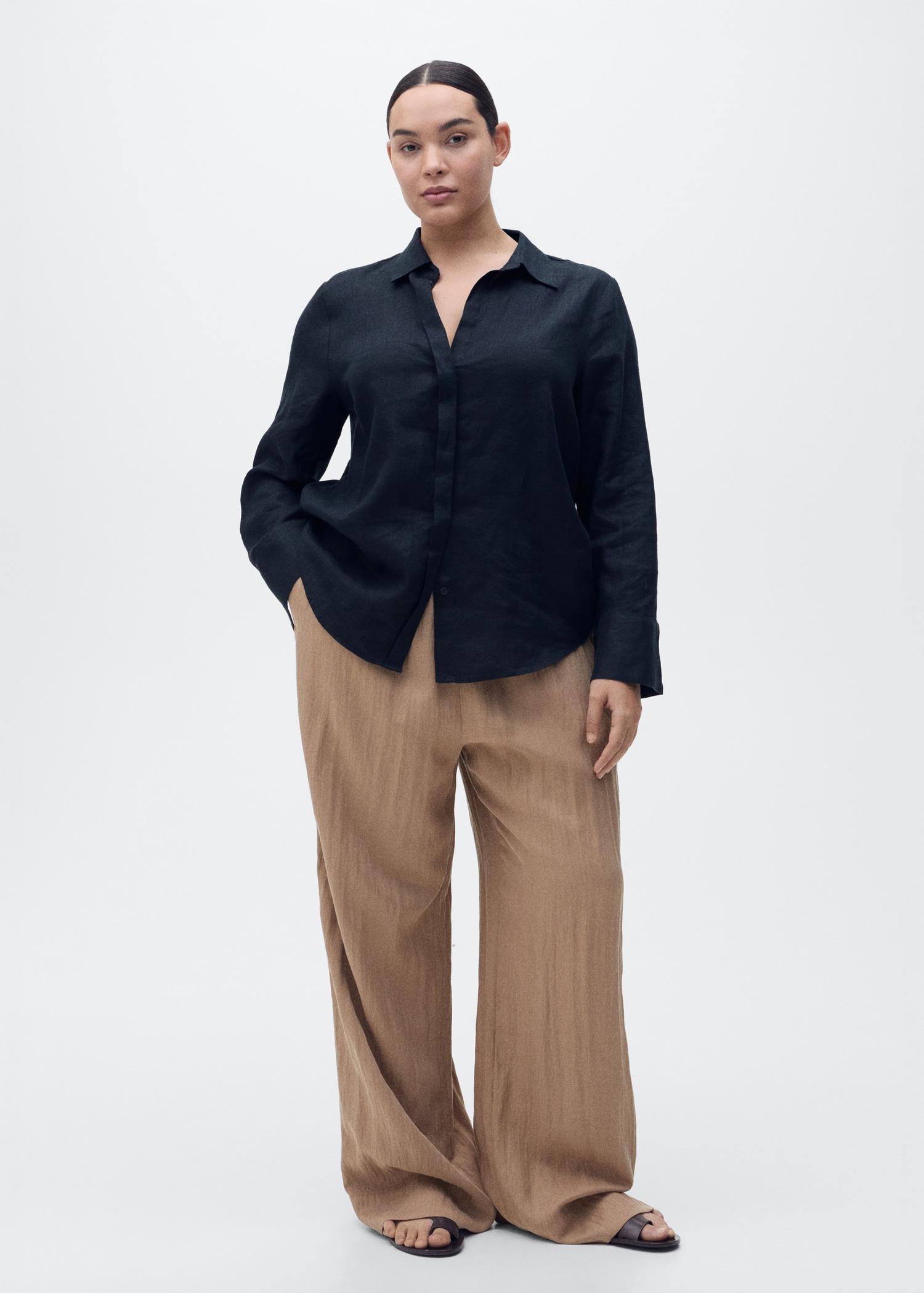 Straight-fit lyocell textured pants - Women | MANGO USA Product Image