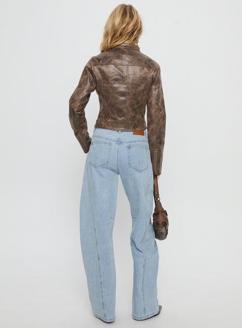 Lost Track Mid Rise Barrel Leg Jeans Ice Wash Product Image