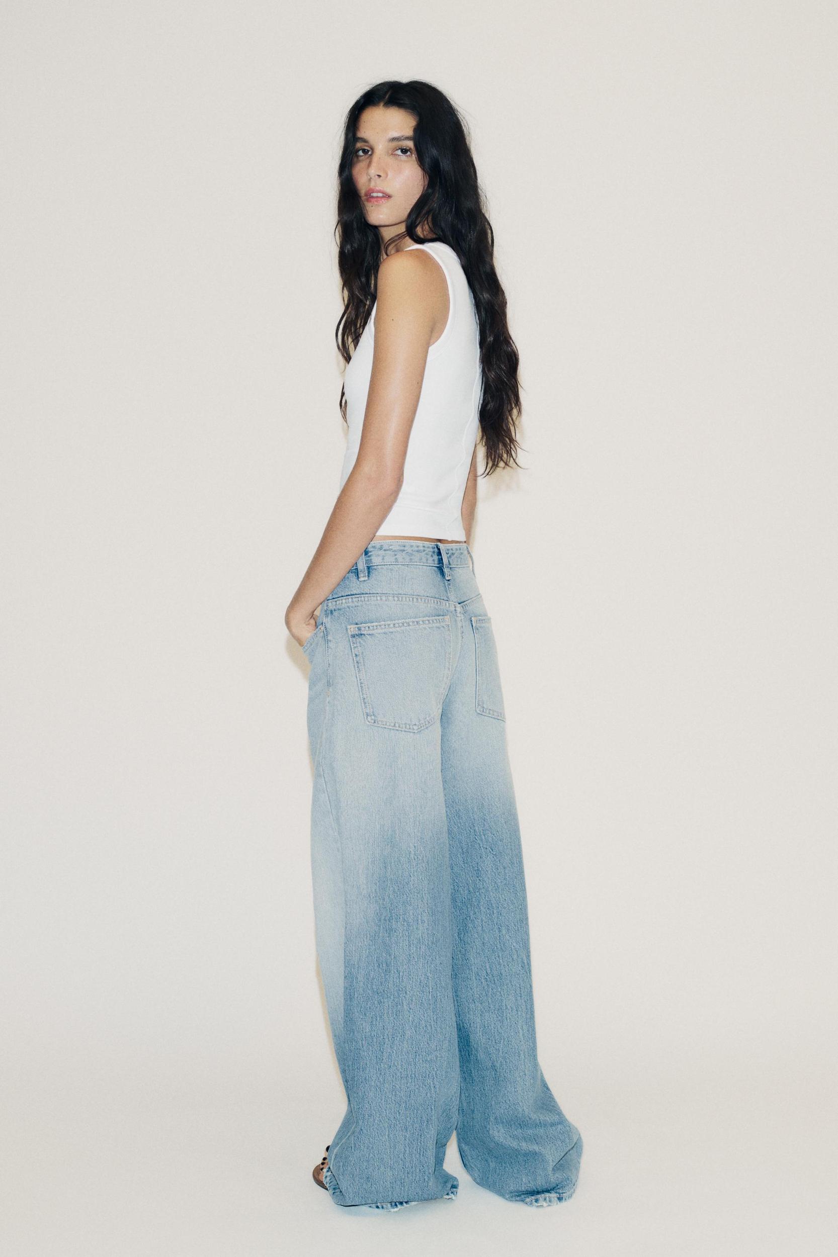 TRF HIGH WAIST CROSSOVER WAIST WIDE LEG JEANS Product Image
