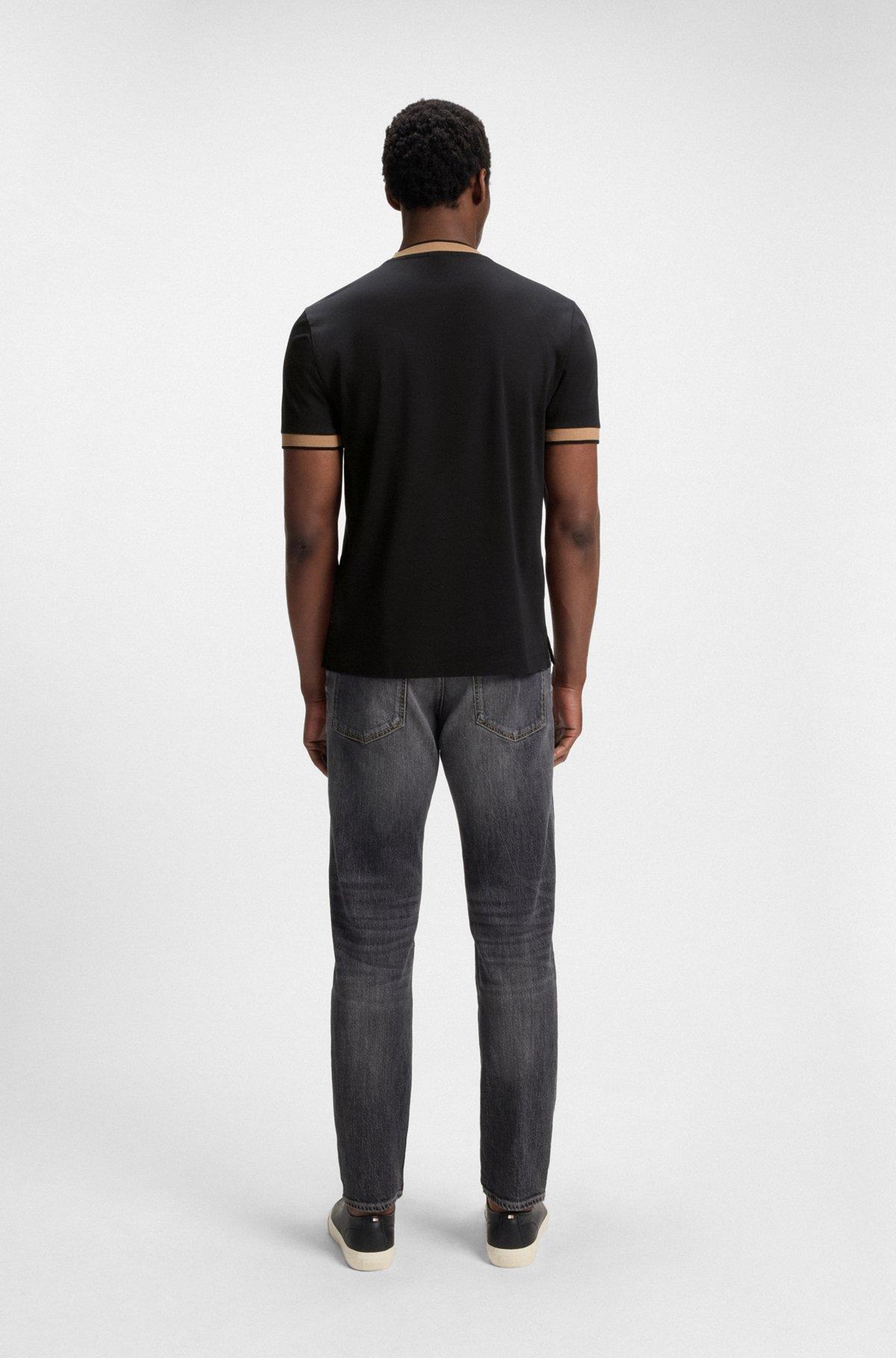 BOSS - Slim-fit shirt in dobby cotton with contrast trims - Black Product Image