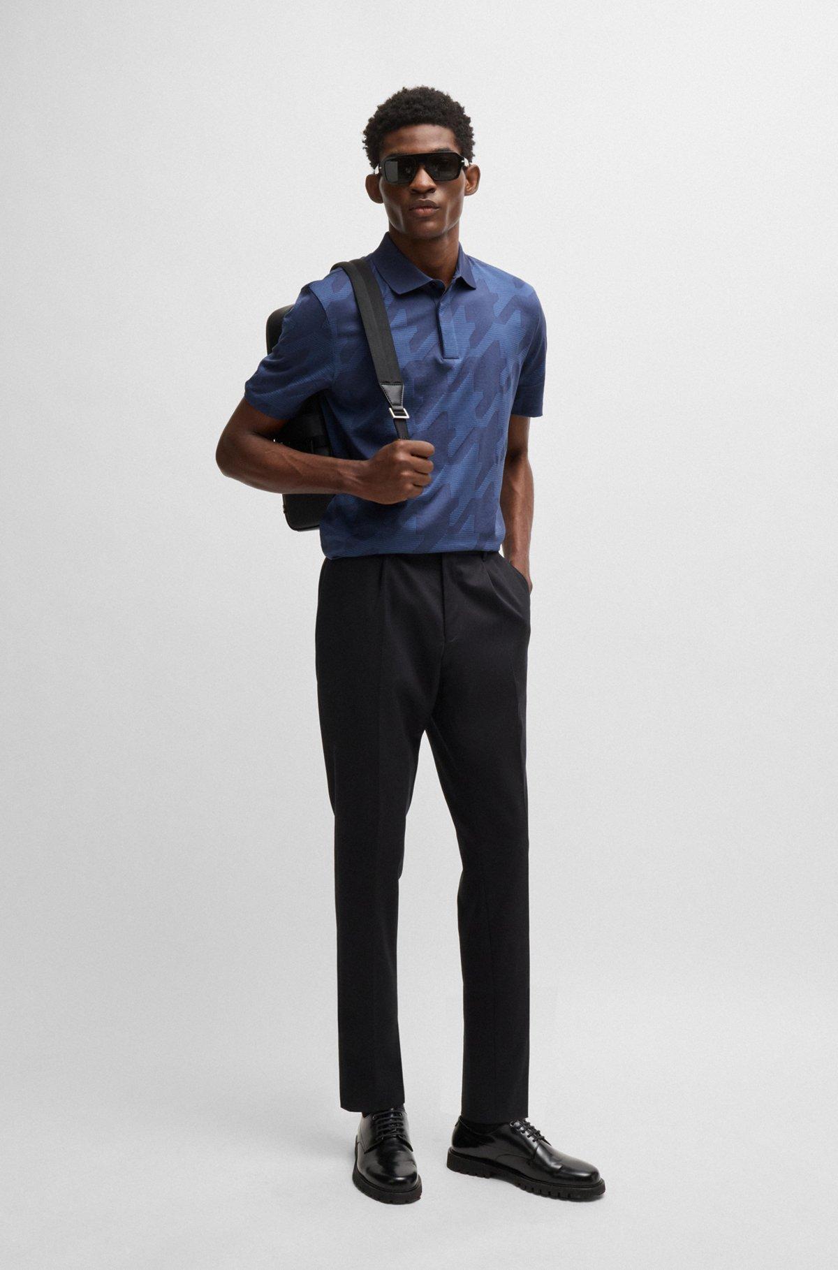 Mercerized-cotton slim-fit polo shirt with houndstooth jacquard Product Image