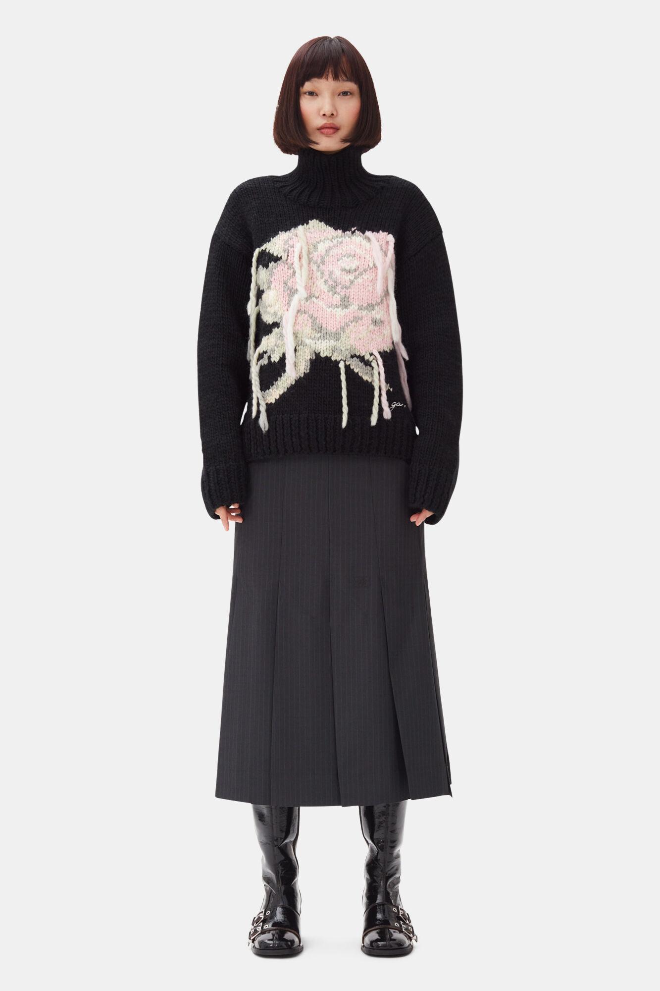 Black Handknit Turtleneck Sweater Product Image