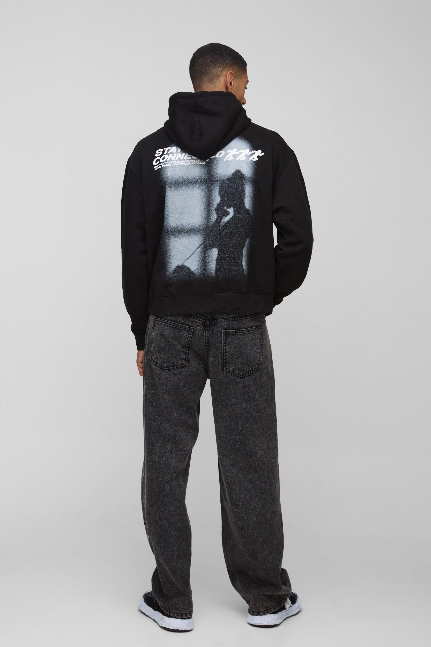 Oversized Boxy Connected Silhouette Graphic Hoodie | boohooMAN USA Product Image