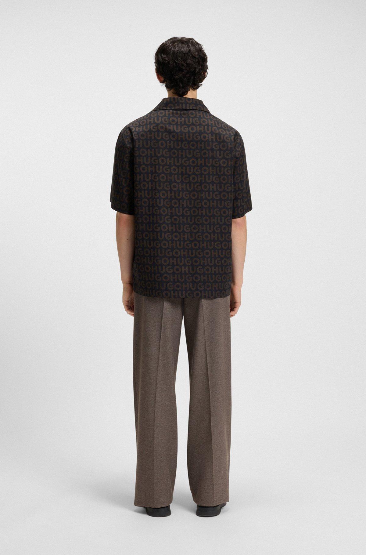 HUGO - Oversize-fit shirt in printed cotton poplin - Brown Product Image