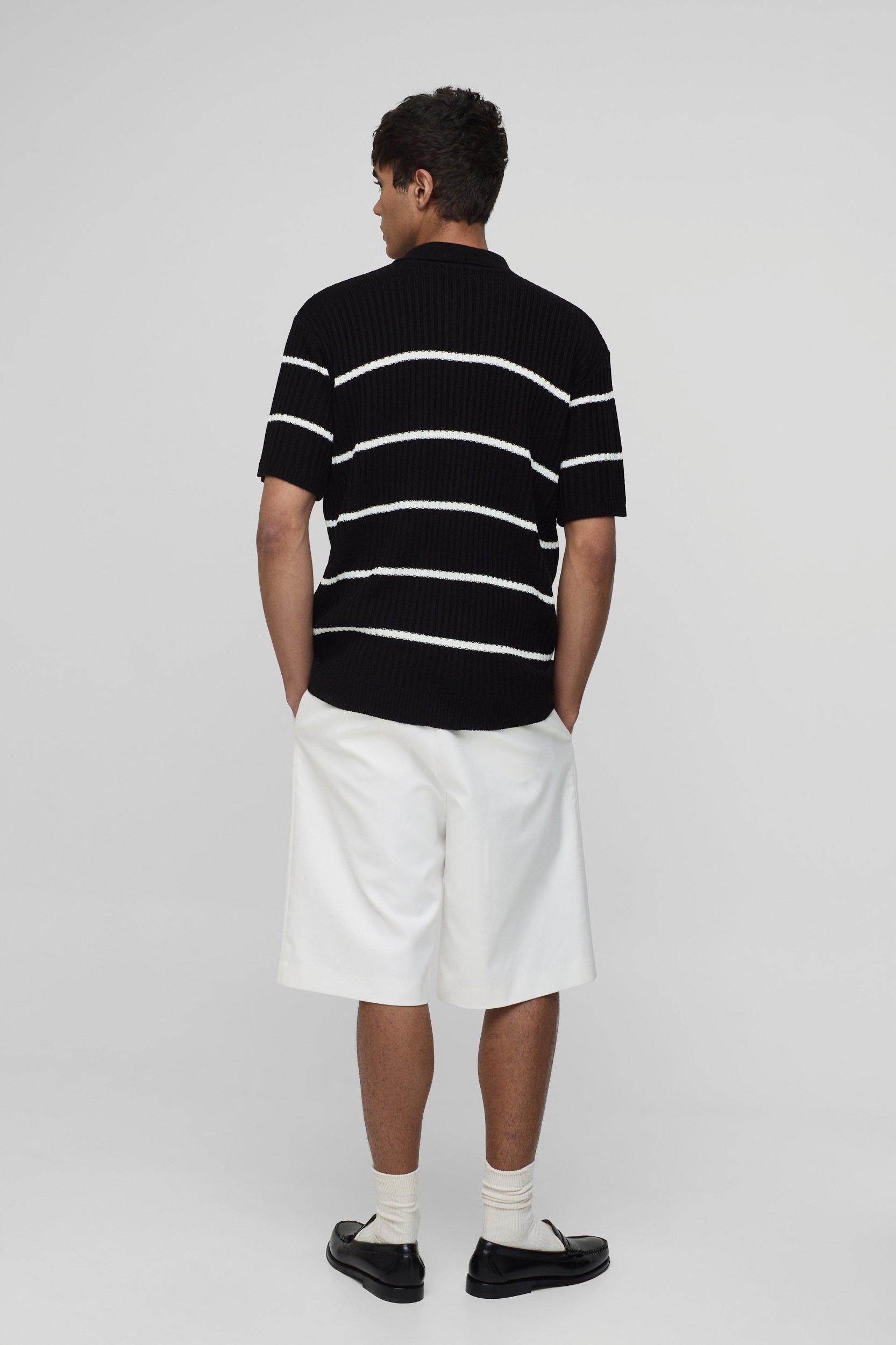 Regular Fit Short Sleeve Striped Ribbed Knit Polo | boohooMAN USA Product Image