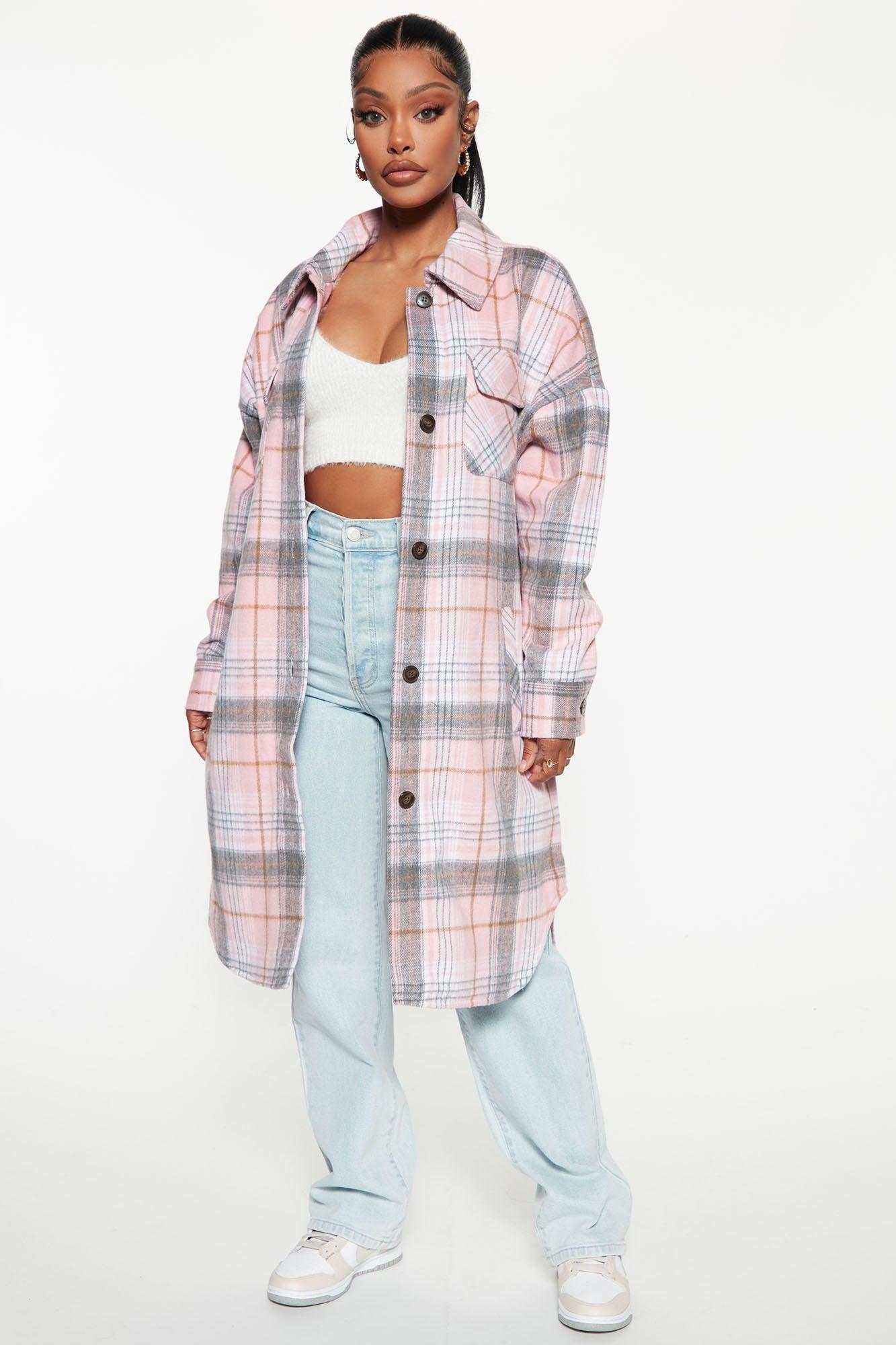 Get Lost Plaid Shacket - Pink Female Product Image