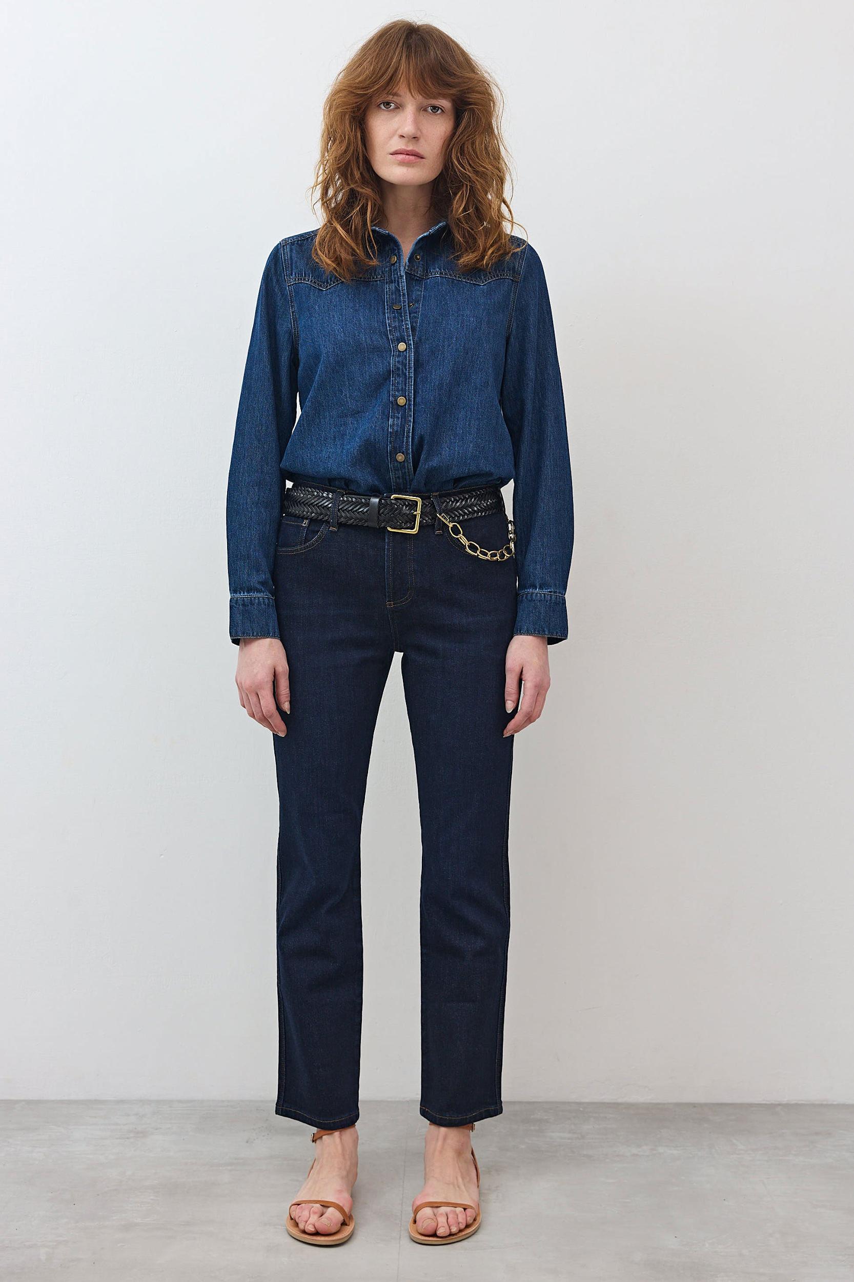 The Petite Crop Mid-Rise Straight Jeans Product Image