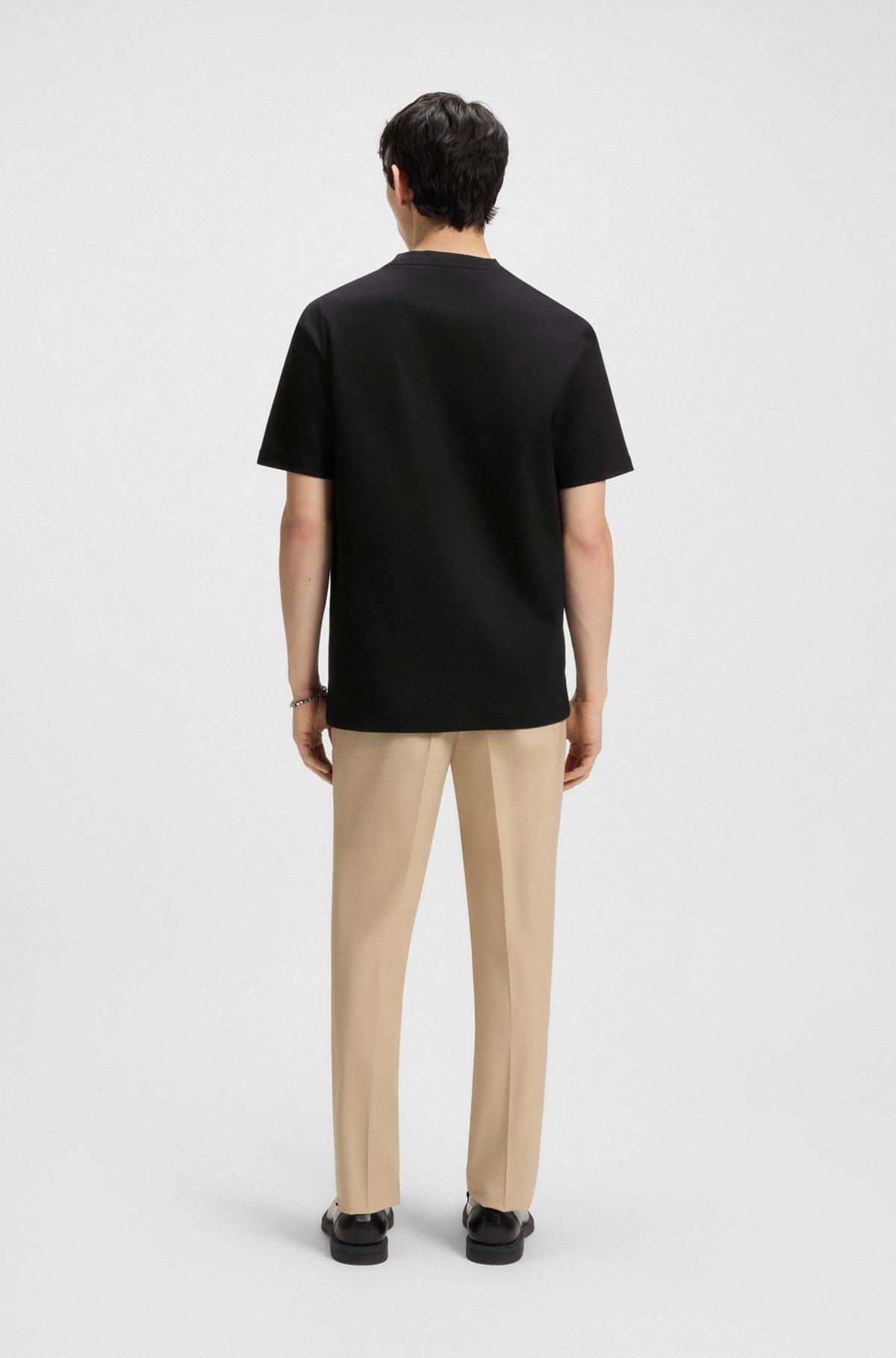 HUGO - Interlock-cotton regular-fit T-shirt with stacked logo - Black Product Image