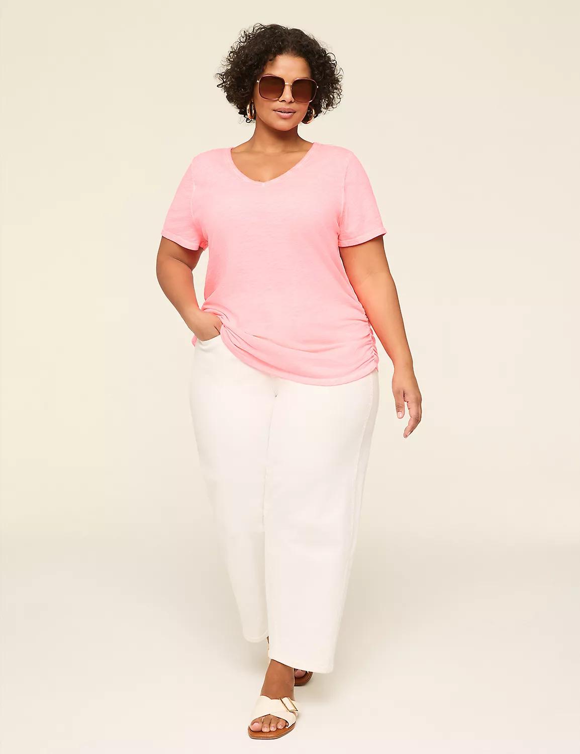 Short-Sleeve V-Neck Side-Ruched Tee Product Image