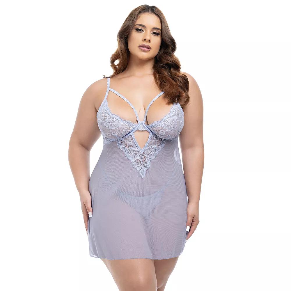 Plus Size Oh La La Cheri Elsie Babydoll Lingerie 74-11532X, Women's, Size: 1XL-2XL, Brunnera Blue Product Image